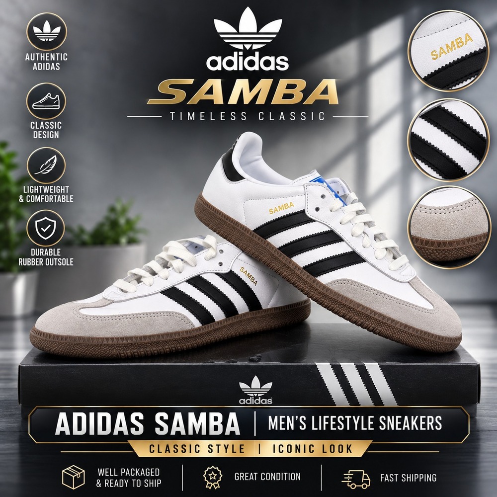 ADIDAS/SAMBA OG/MEN'S WHITE BLACK GUM CLASSIC/SIZE 9.5/NIB/AUTHENTIC/MSADS082726